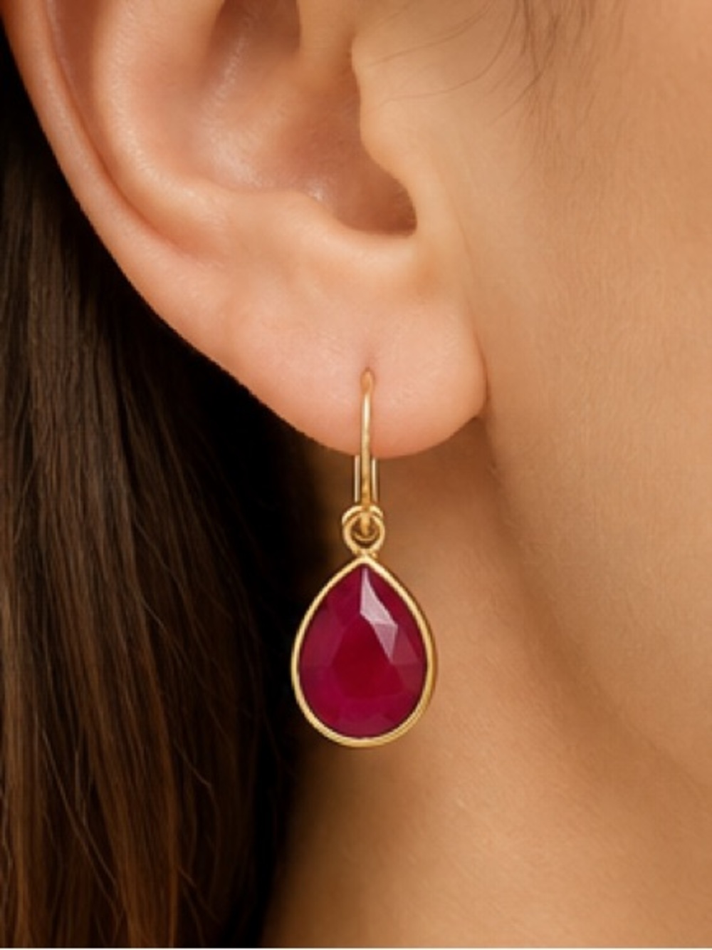 NEW - Cherry Quarts & Gold Fill Teardrop Red Natural Gemstone Drop Earrings